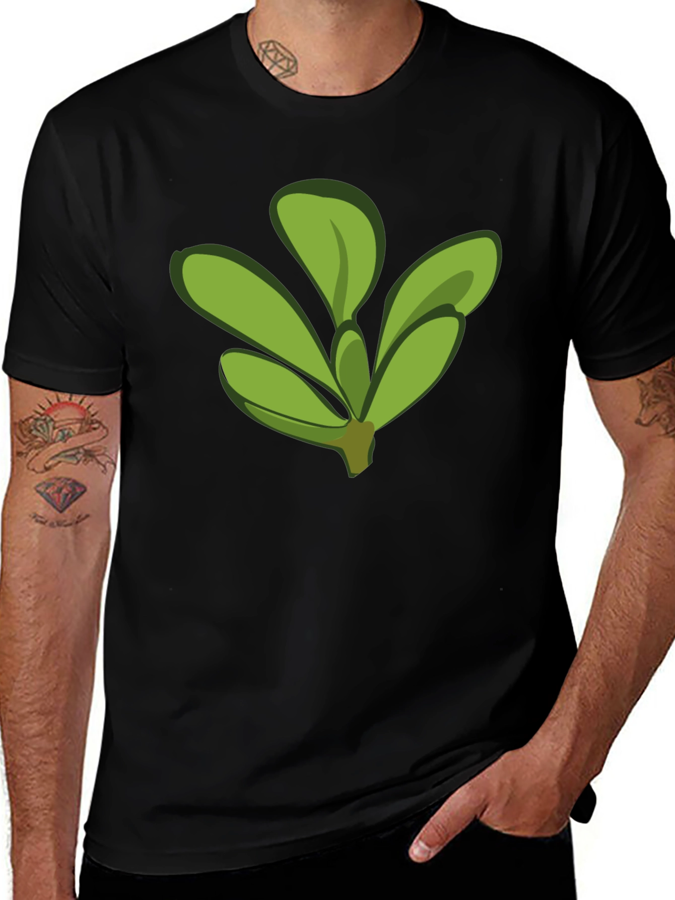 Leaf Graphic Tee - Black Cotton Comfort
