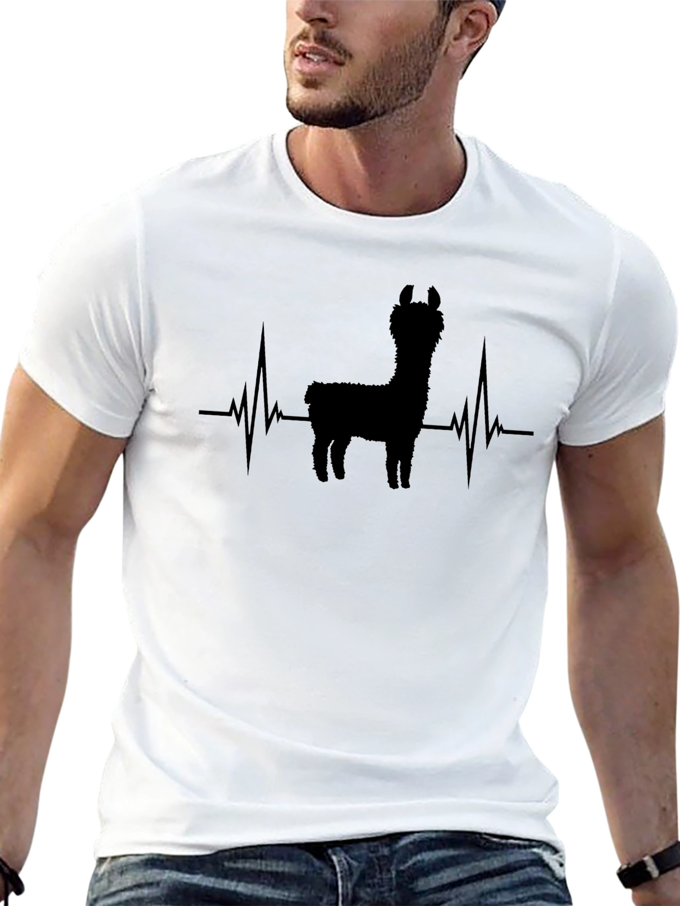 Llama Heartbeat Graphic Tee - Mens Black T-Shirt