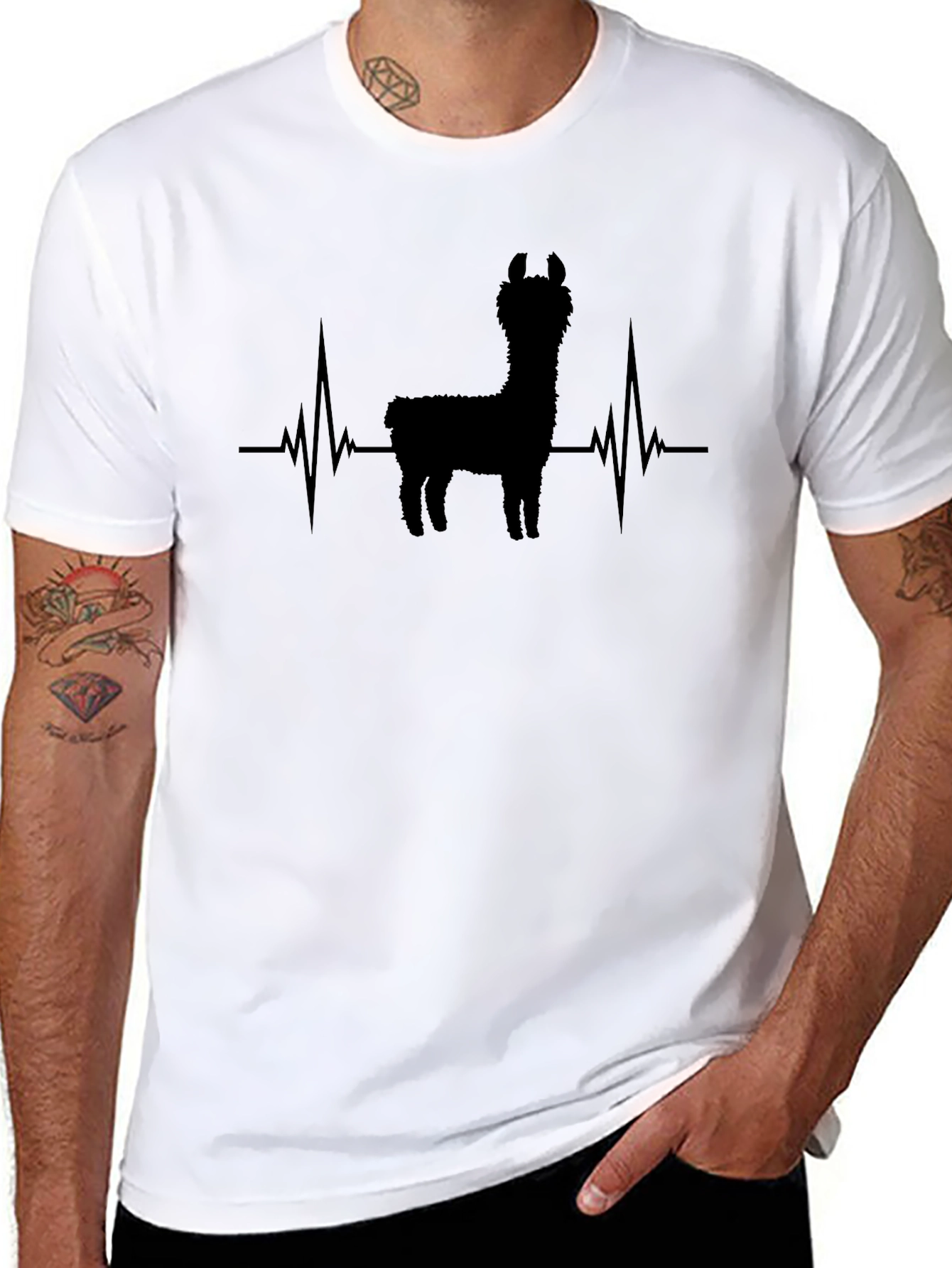Llama Heartbeat Graphic Tee - Mens Black T-Shirt