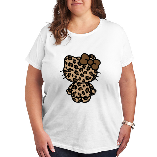 Trendy Leopard?Print Hello Kitty Back View Plus Size Women Tee