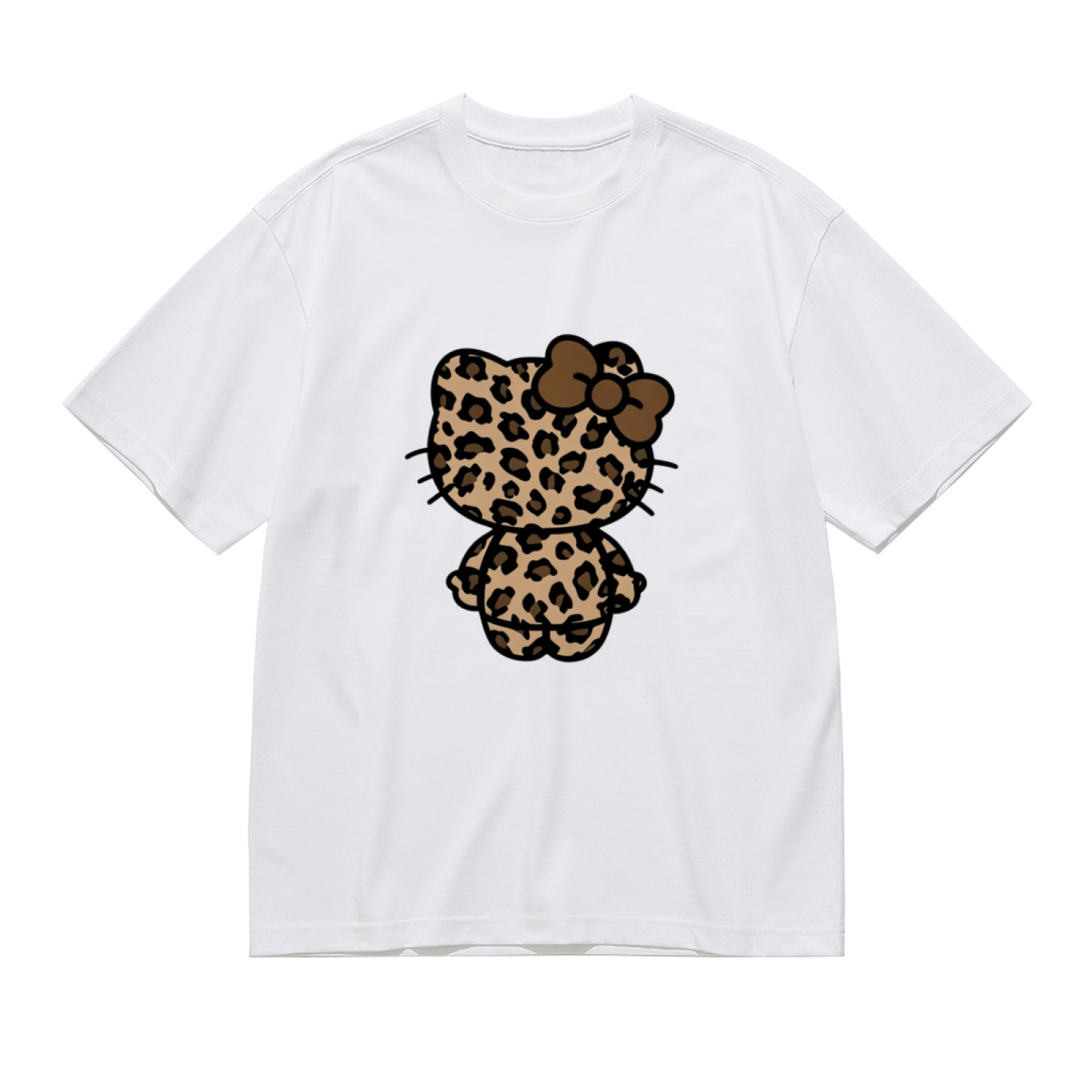 Trendy Leopard?Print Hello Kitty Back View Plus Size Women Tee