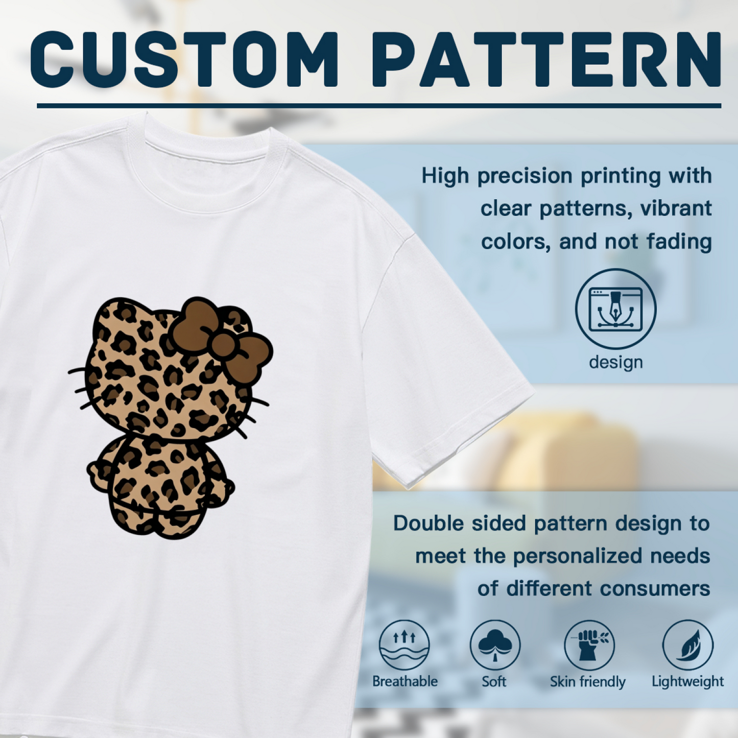 Trendy Leopard?Print Hello Kitty Back View Plus Size Women Tee