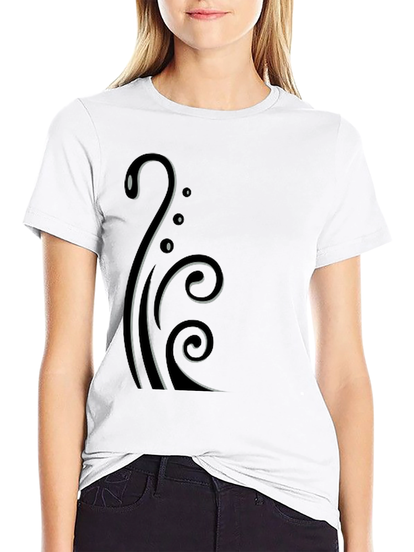 Stylish Black T-Shirt with Elegant Swirl Design
