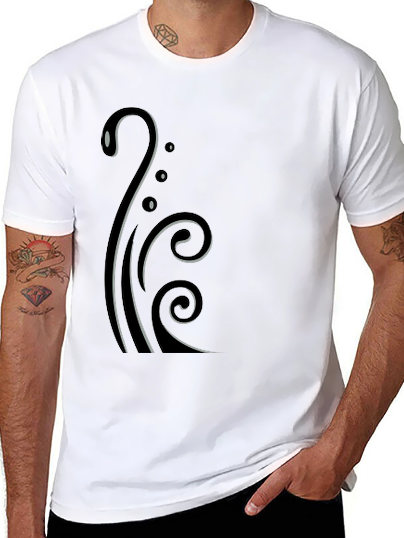 Stylish Black T-Shirt with Elegant Swirl Design