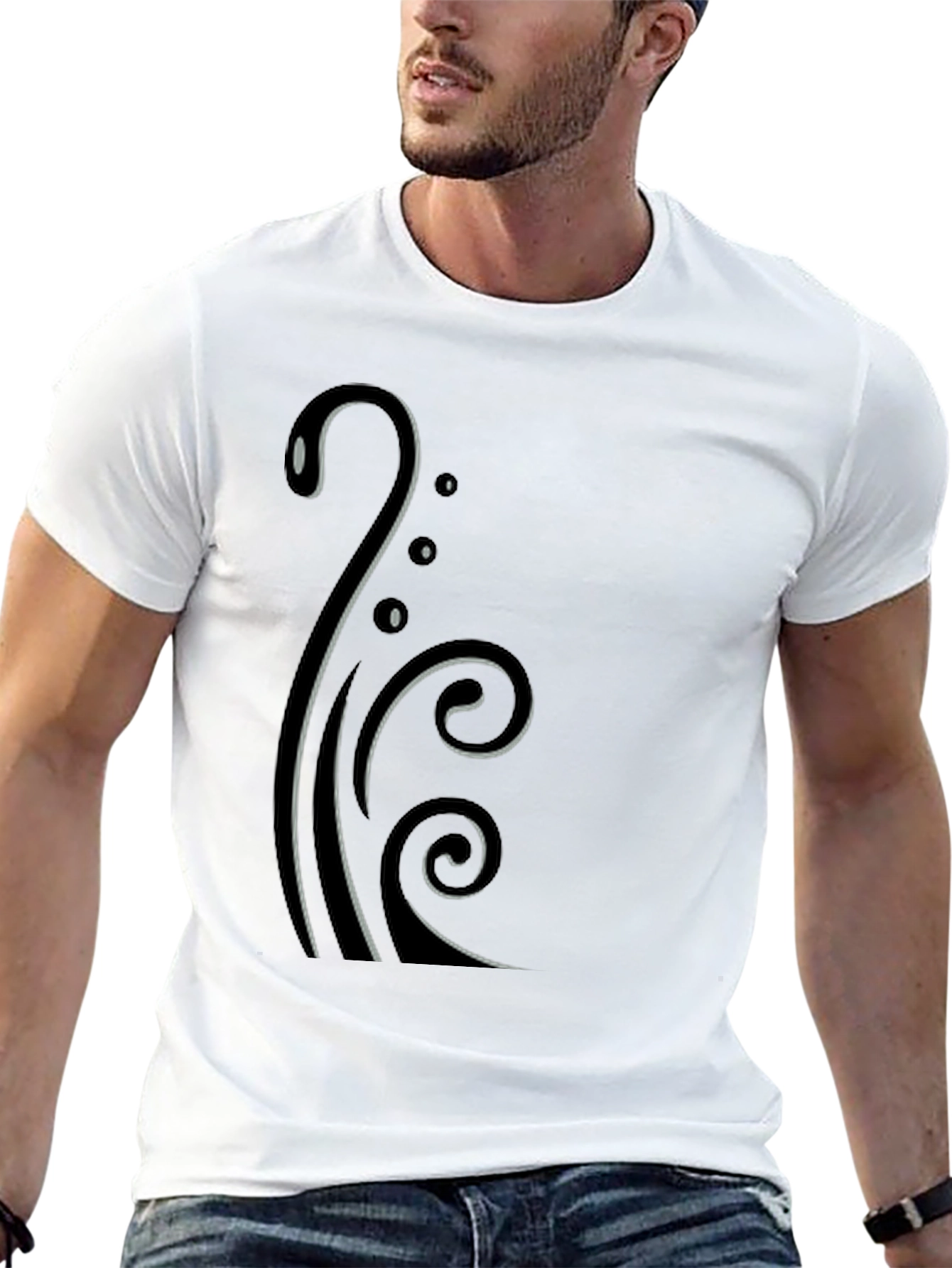 Stylish Black T-Shirt with Elegant Swirl Design