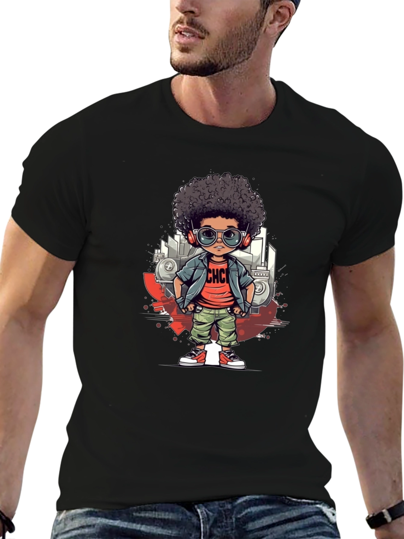 Cool Cartoon Kid Graphic Tee - Black