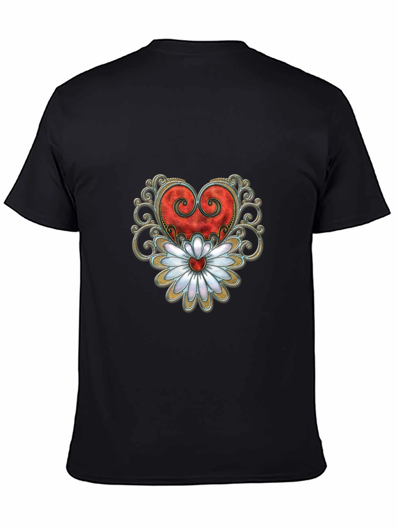 Heart & Flower Graphic Tee - Stylish Black T-Shirt