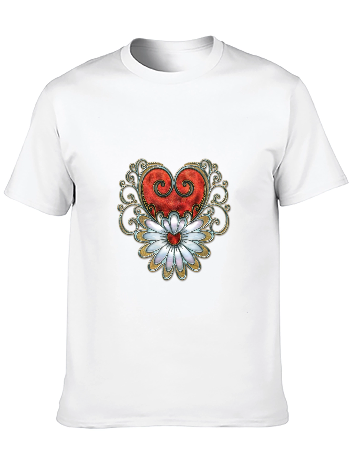 Heart & Flower Graphic Tee - Stylish Black T-Shirt