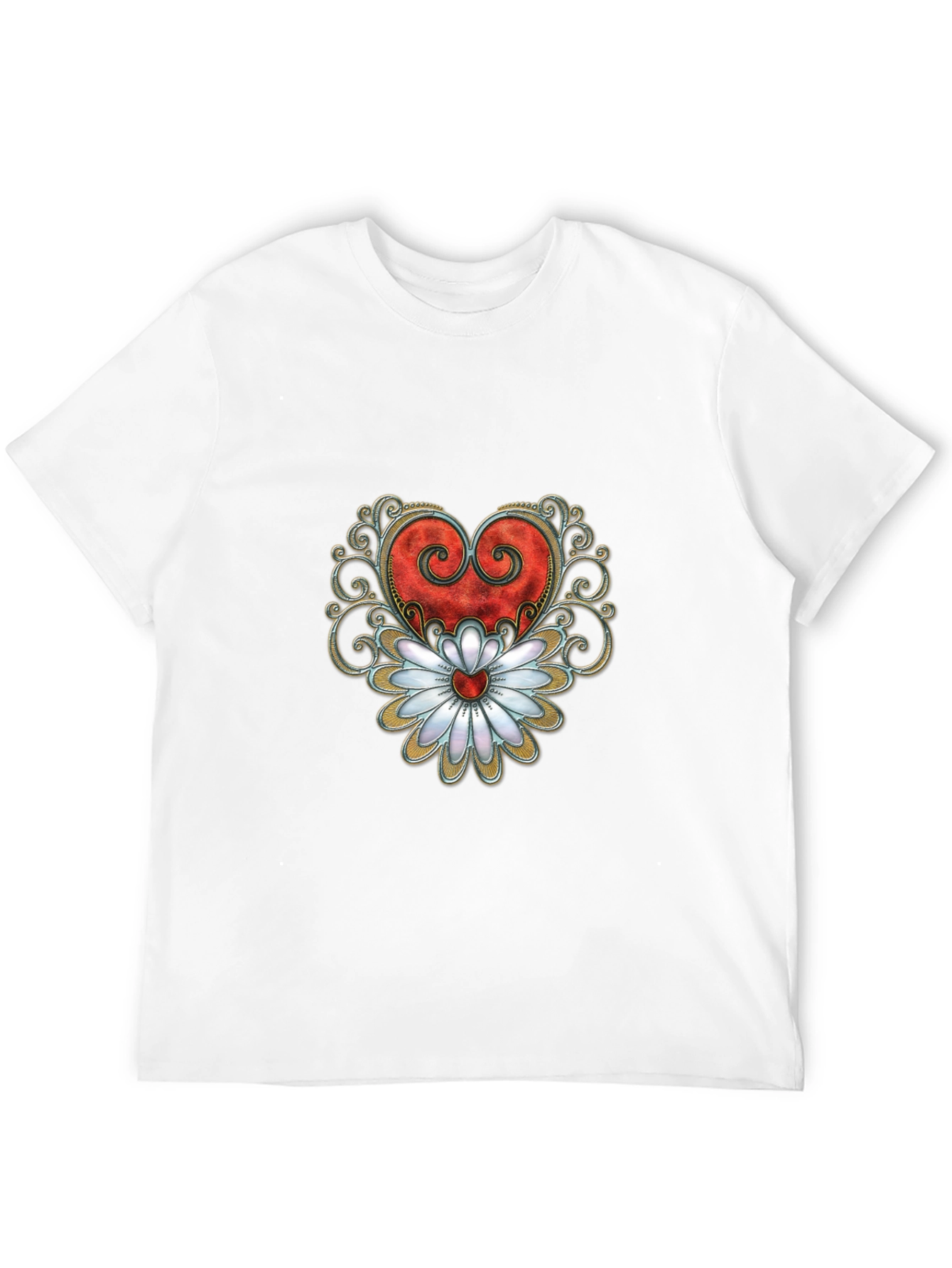 Heart & Flower Graphic Tee - Stylish Black T-Shirt