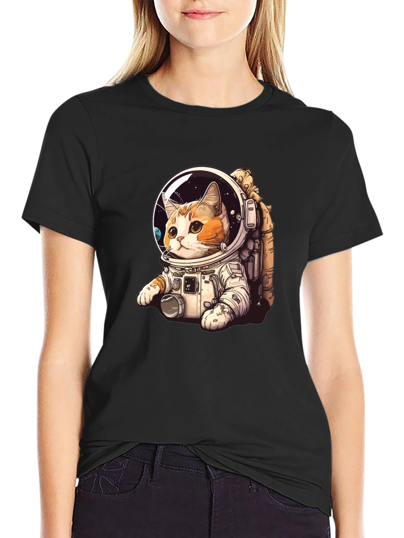 Cat Astronaut Black T-Shirt