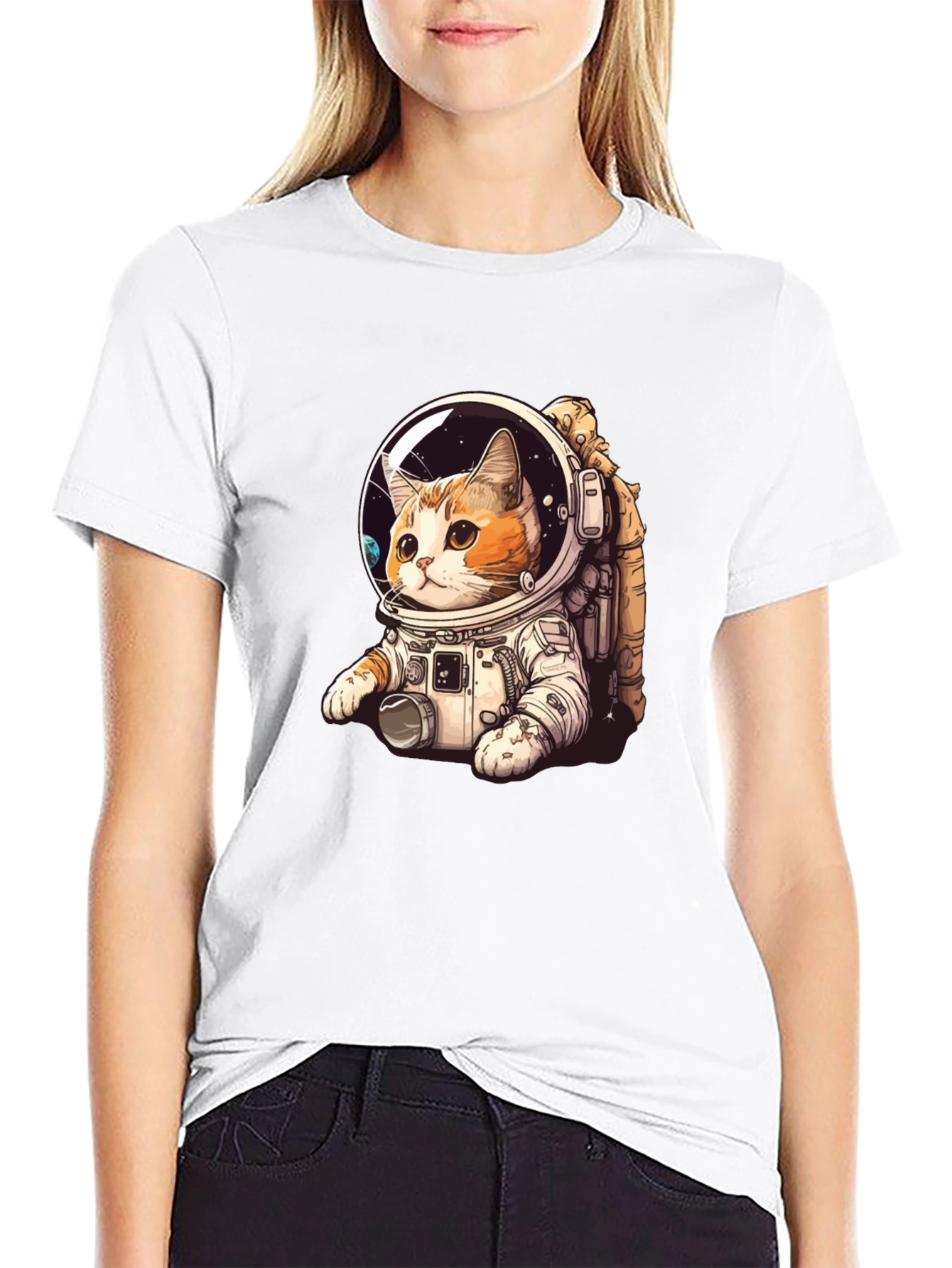 Cat Astronaut Black T-Shirt
