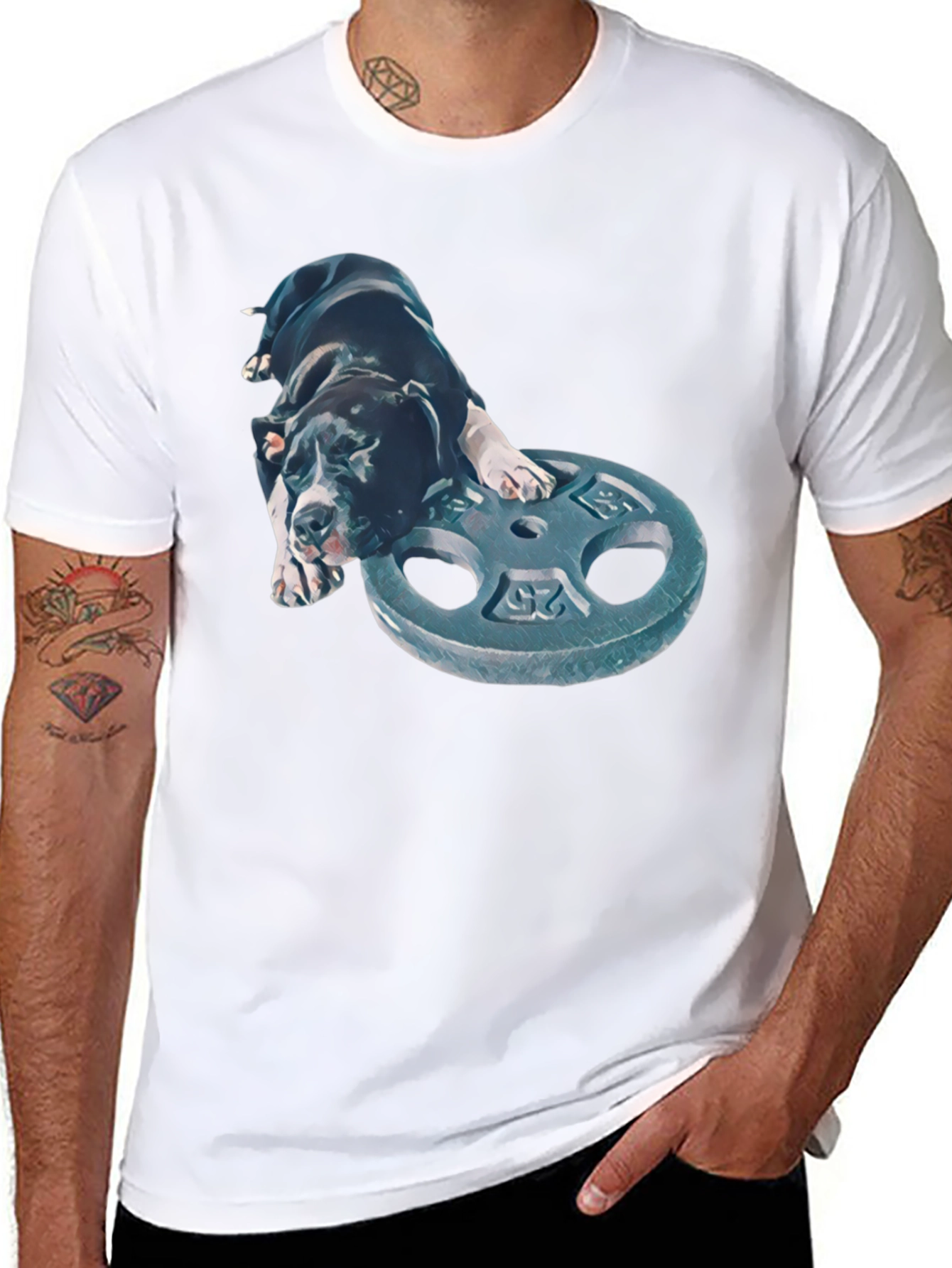 Dog on Weight Plate T-Shirt - Gym Pup