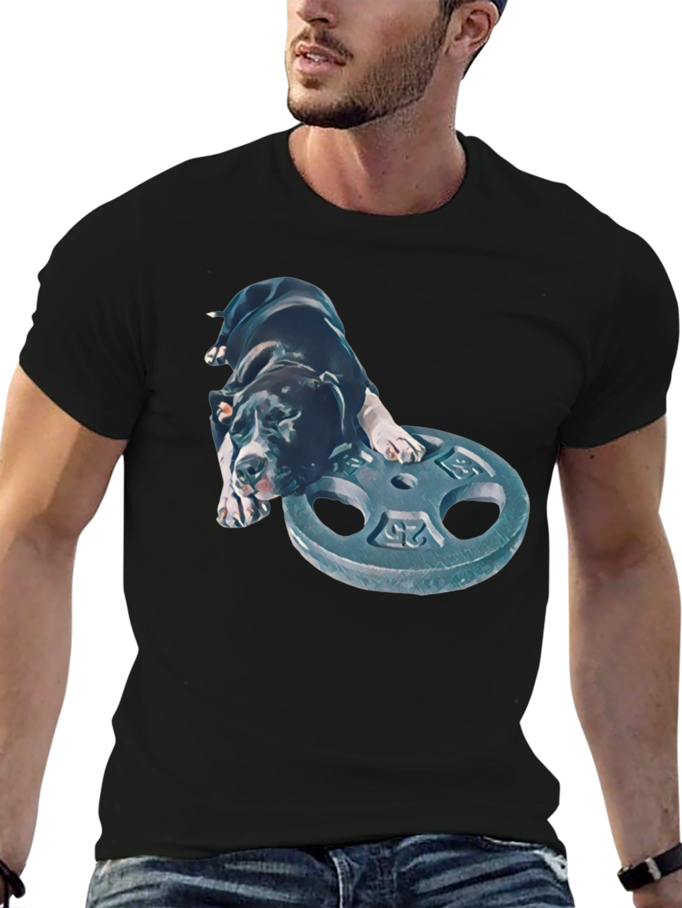 Dog on Weight Plate T-Shirt - Gym Pup
