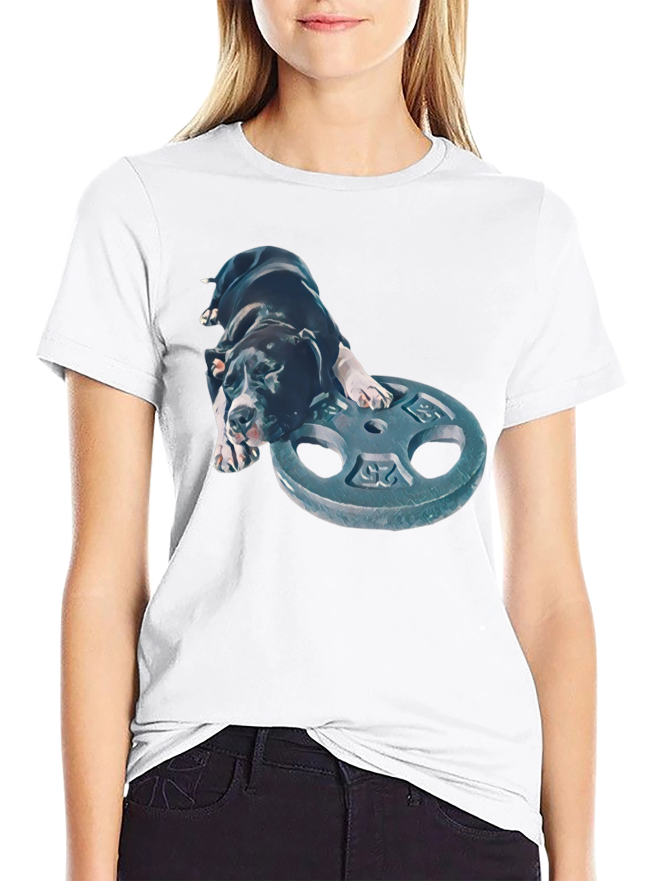 Dog on Weight Plate T-Shirt - Gym Pup