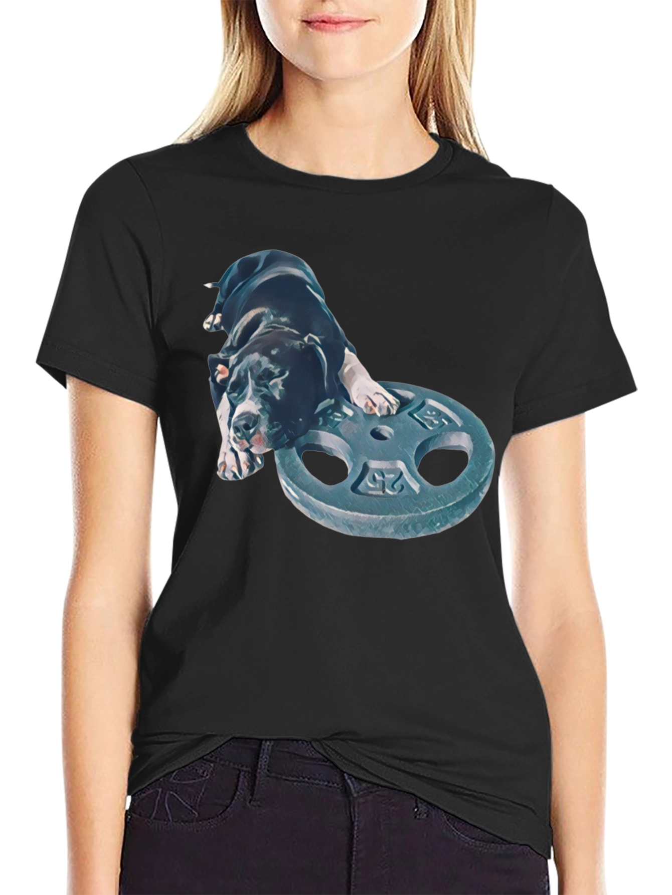 Dog on Weight Plate T-Shirt - Gym Pup
