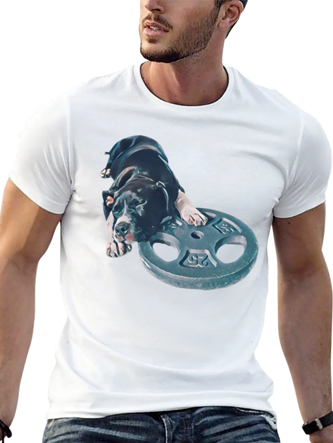 Dog on Weight Plate T-Shirt - Gym Pup