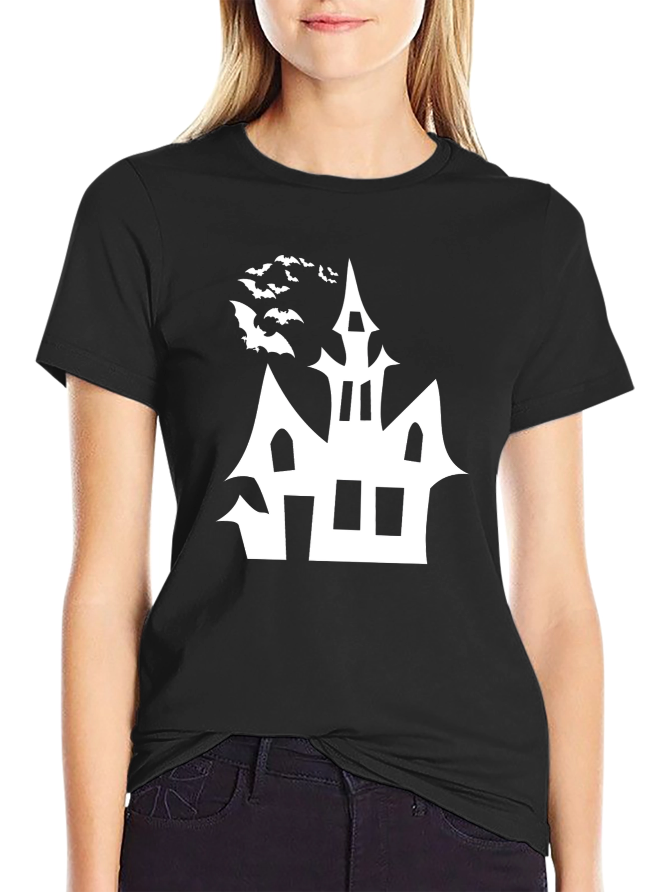 Spooky Haunted House Halloween T-Shirt - Black