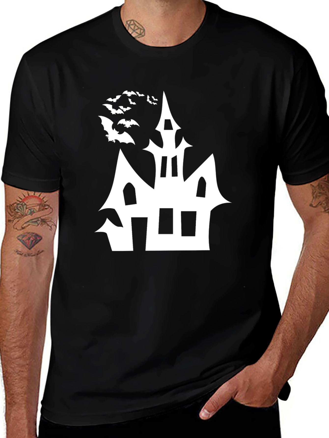 Spooky Haunted House Halloween T-Shirt - Black