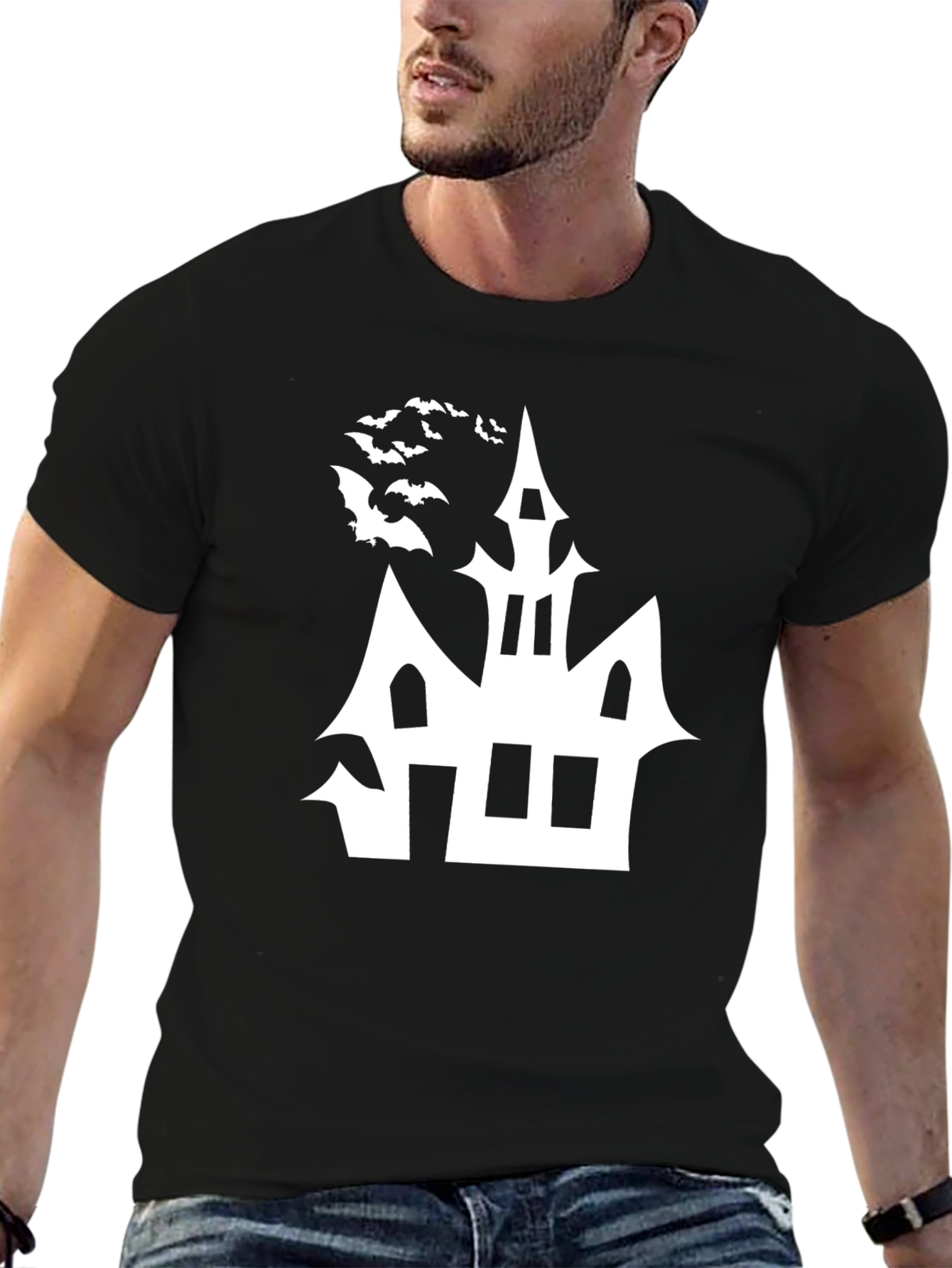Spooky Haunted House Halloween T-Shirt - Black