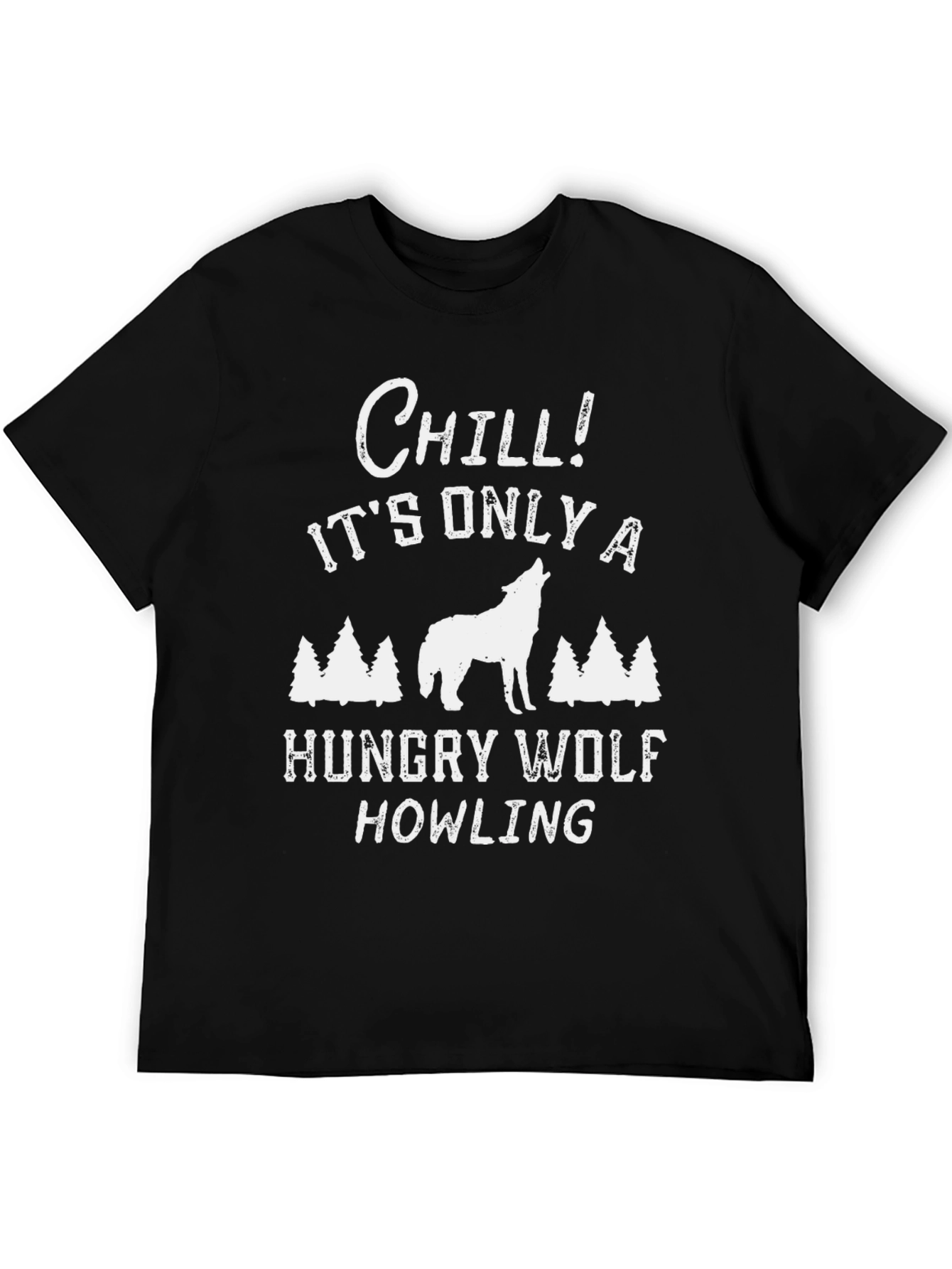 Chill Hungry Wolf Howling Mens Graphic Tee