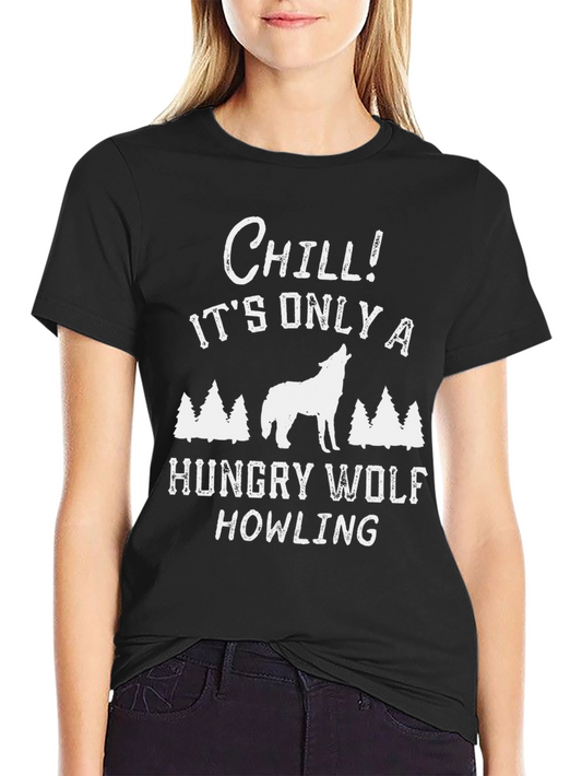 Chill Hungry Wolf Howling Mens Graphic Tee