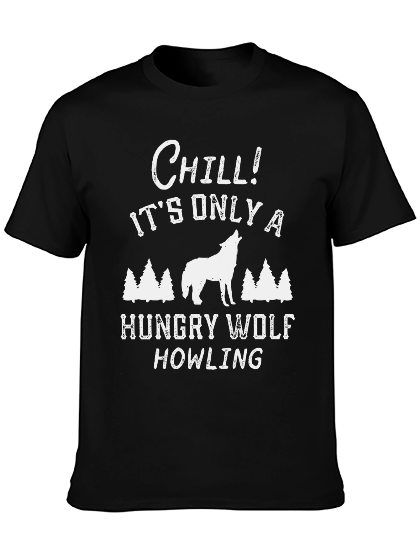 Chill Hungry Wolf Howling Mens Graphic Tee