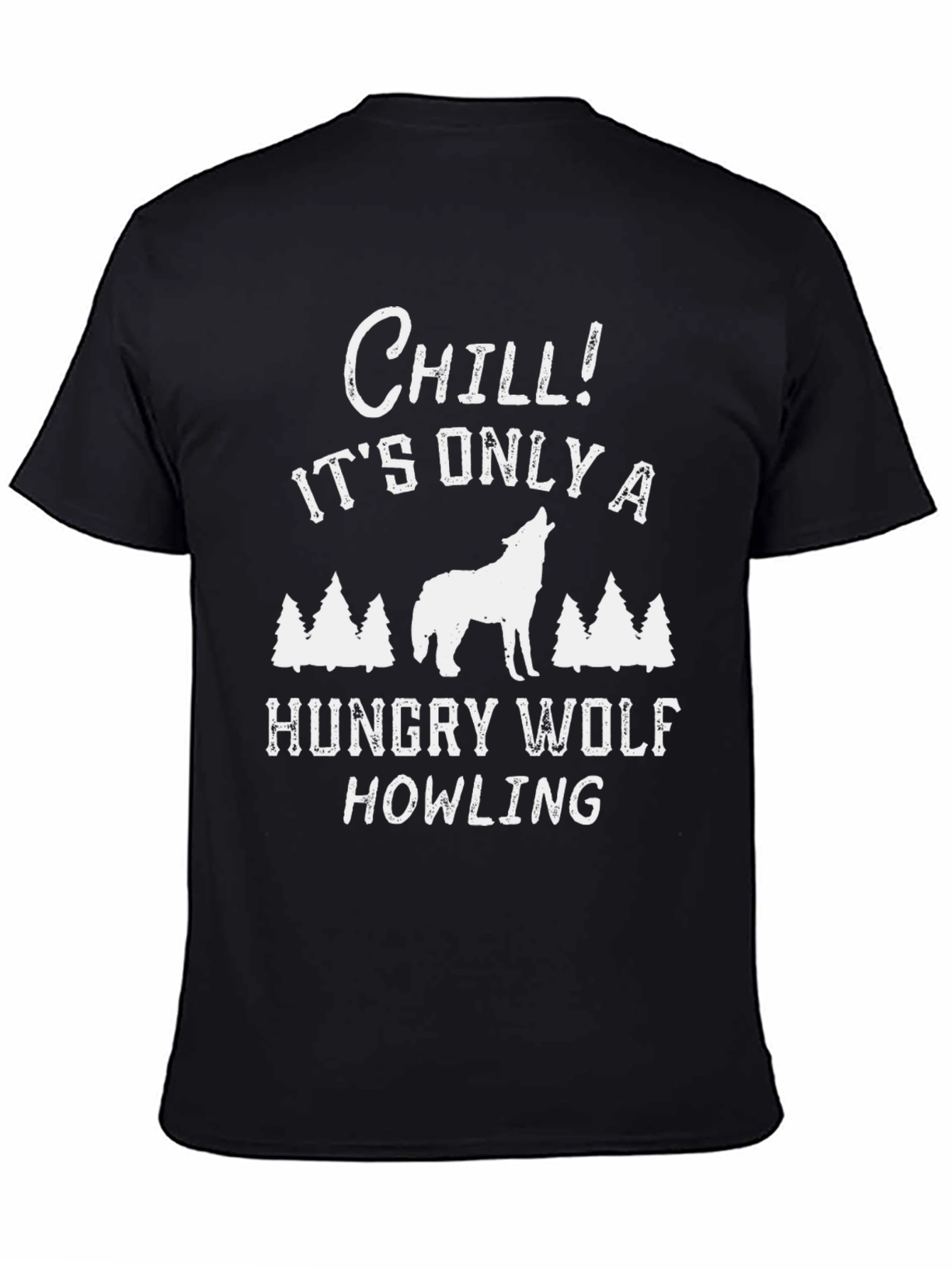 Chill Hungry Wolf Howling Mens Graphic Tee