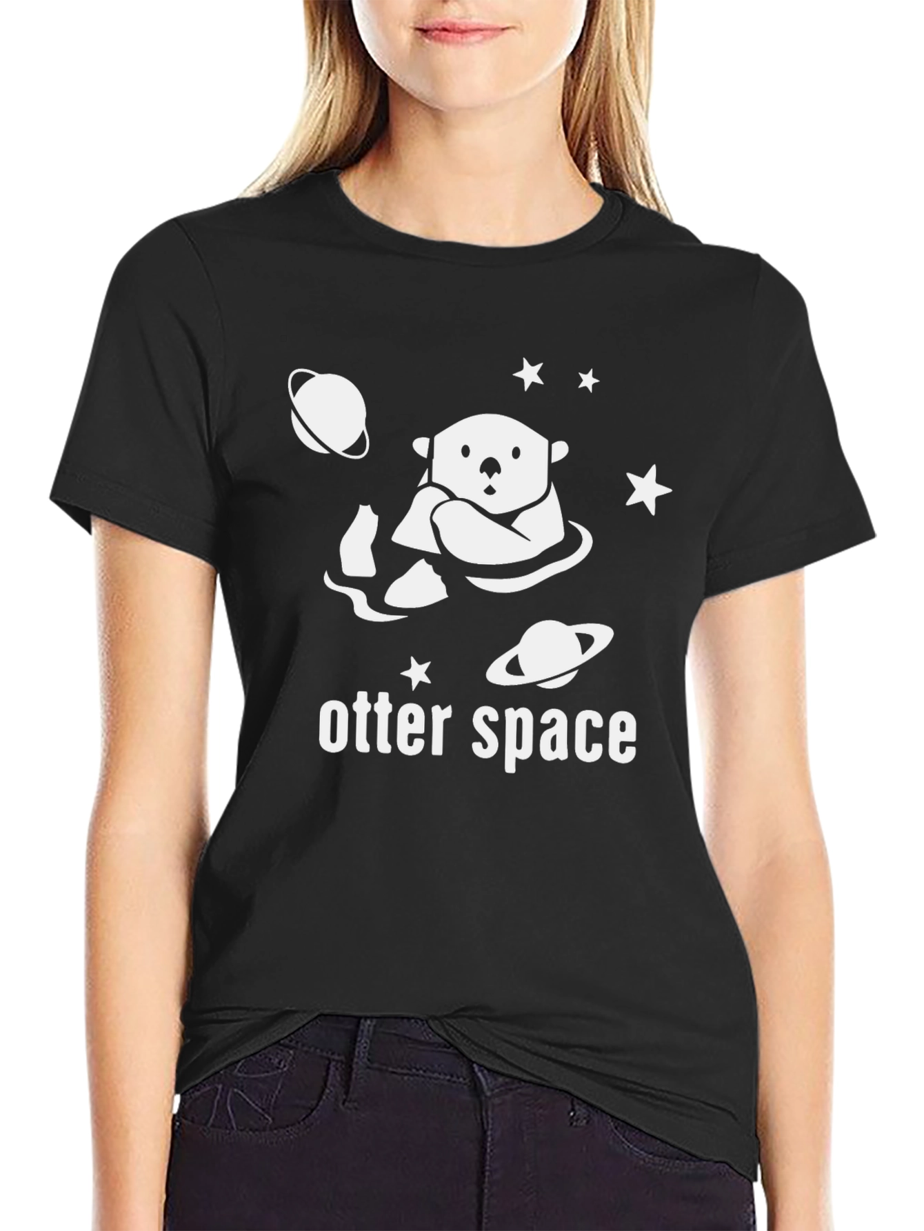 Otter Space Graphic Tee - Black Cotton T-Shirt