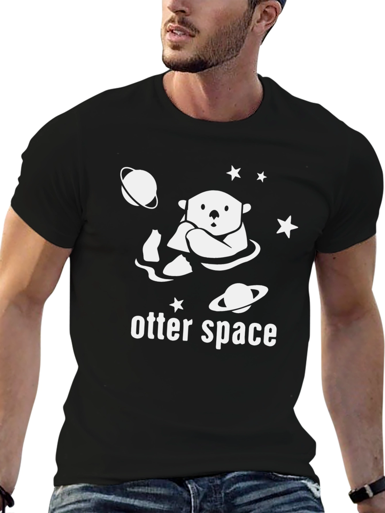 Otter Space Graphic Tee - Black Cotton T-Shirt