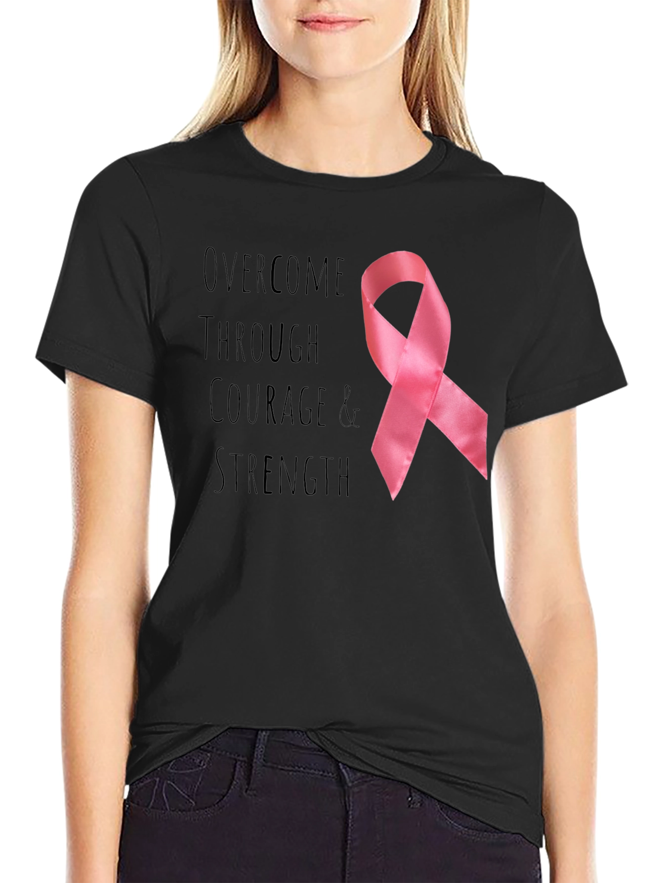 Courage & Strength Breast Cancer Awareness Ribbon T-Shirt