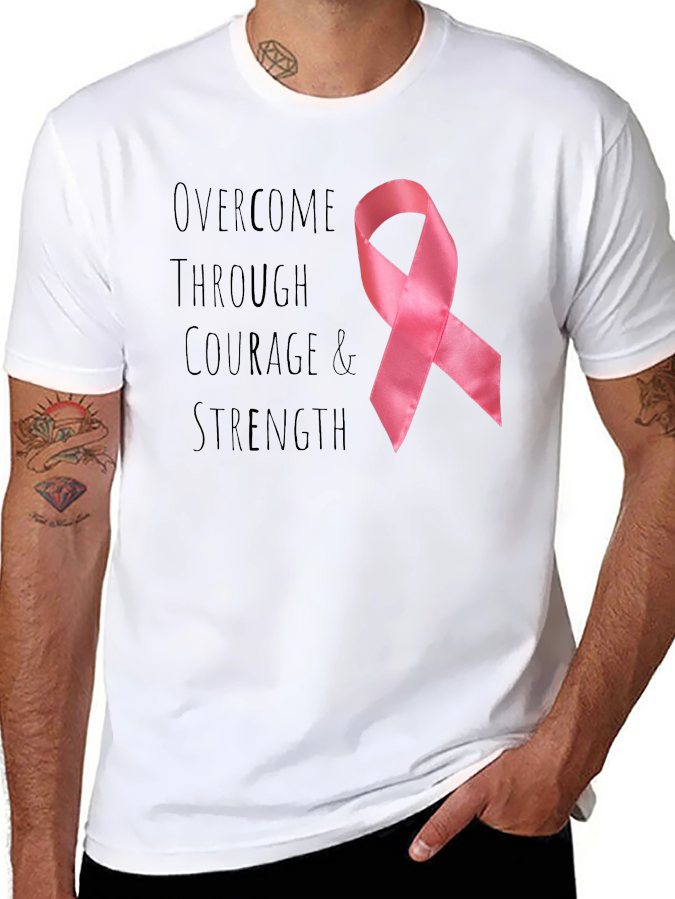 Courage & Strength Breast Cancer Awareness Ribbon T-Shirt
