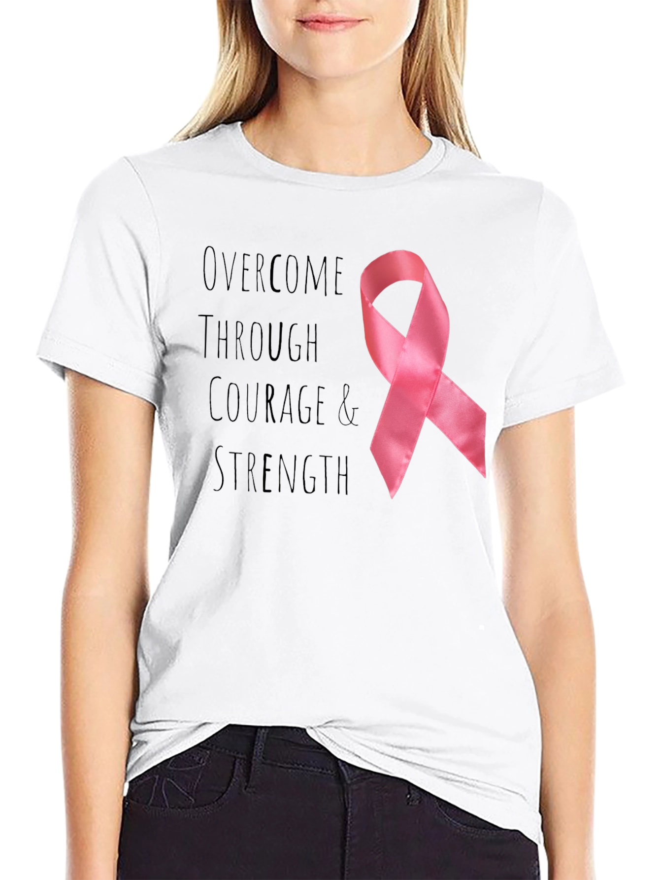 Courage & Strength Breast Cancer Awareness Ribbon T-Shirt