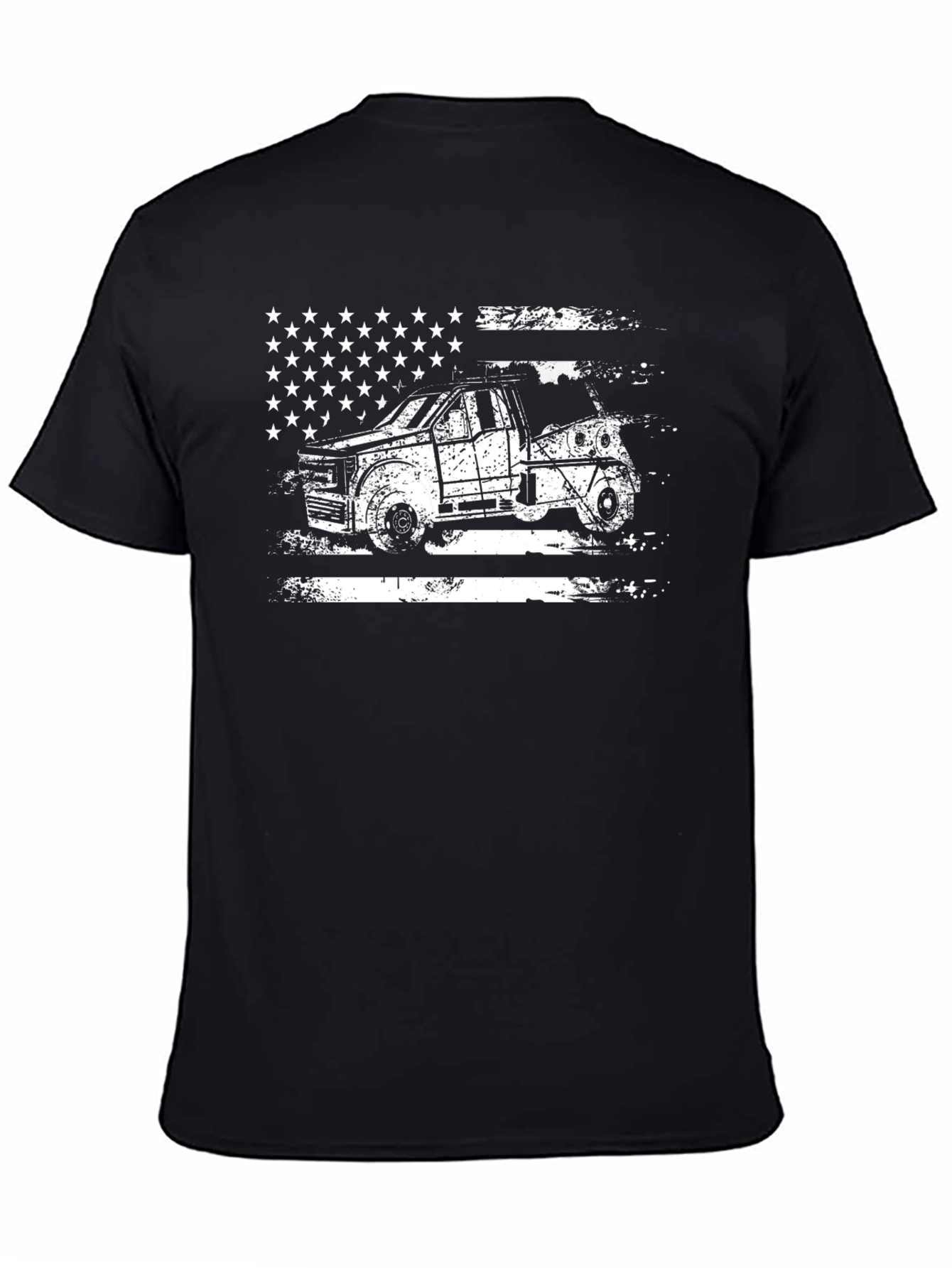 American Flag Tow Truck Black T-Shirt