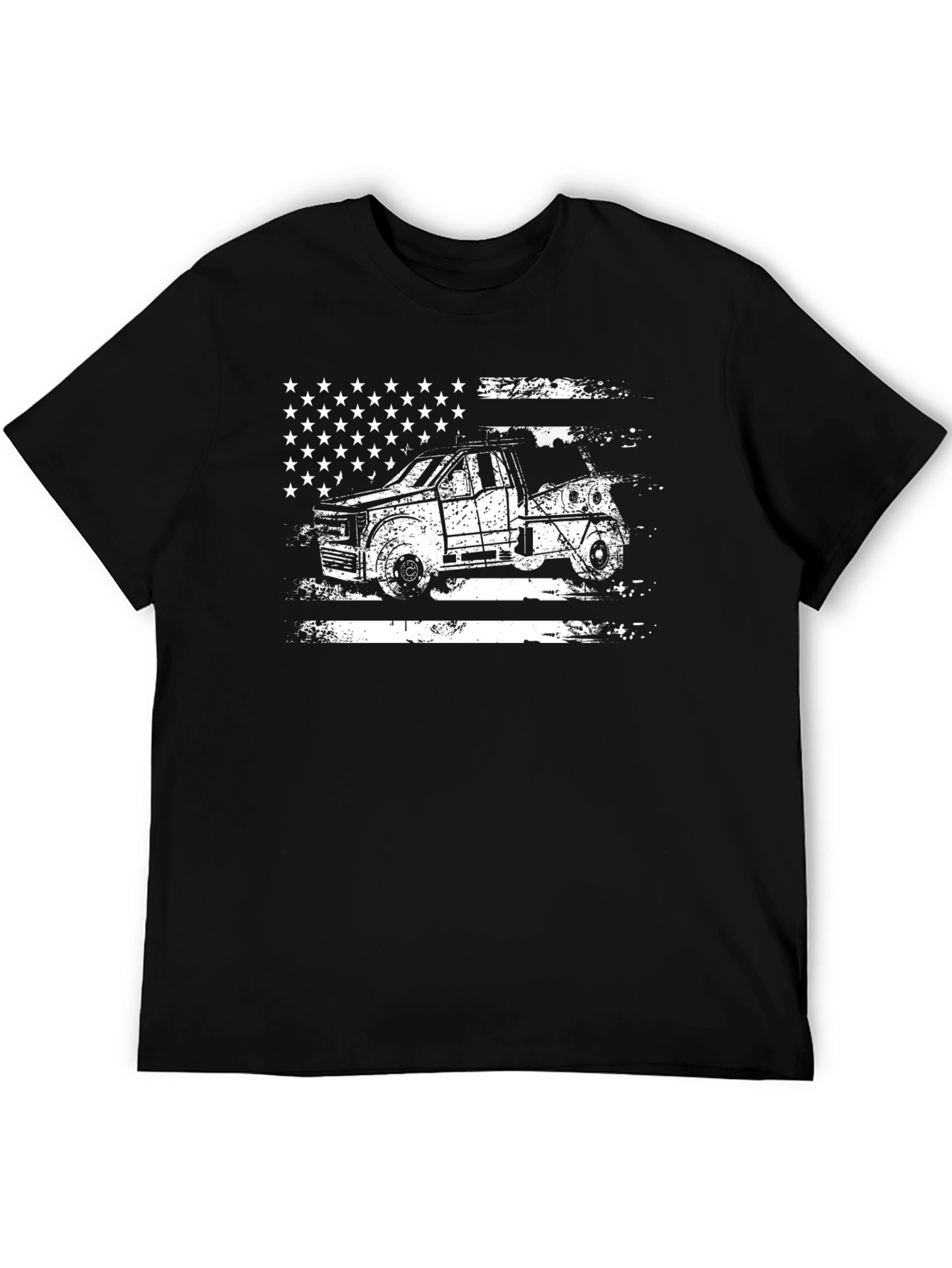 American Flag Tow Truck Black T-Shirt