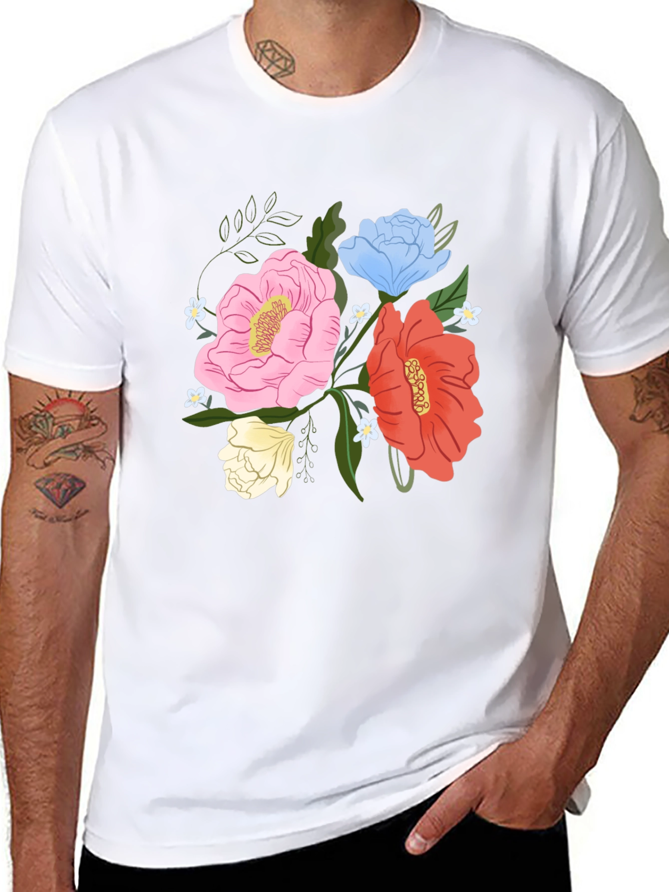 Floral Graphic Mens Black T-Shirt