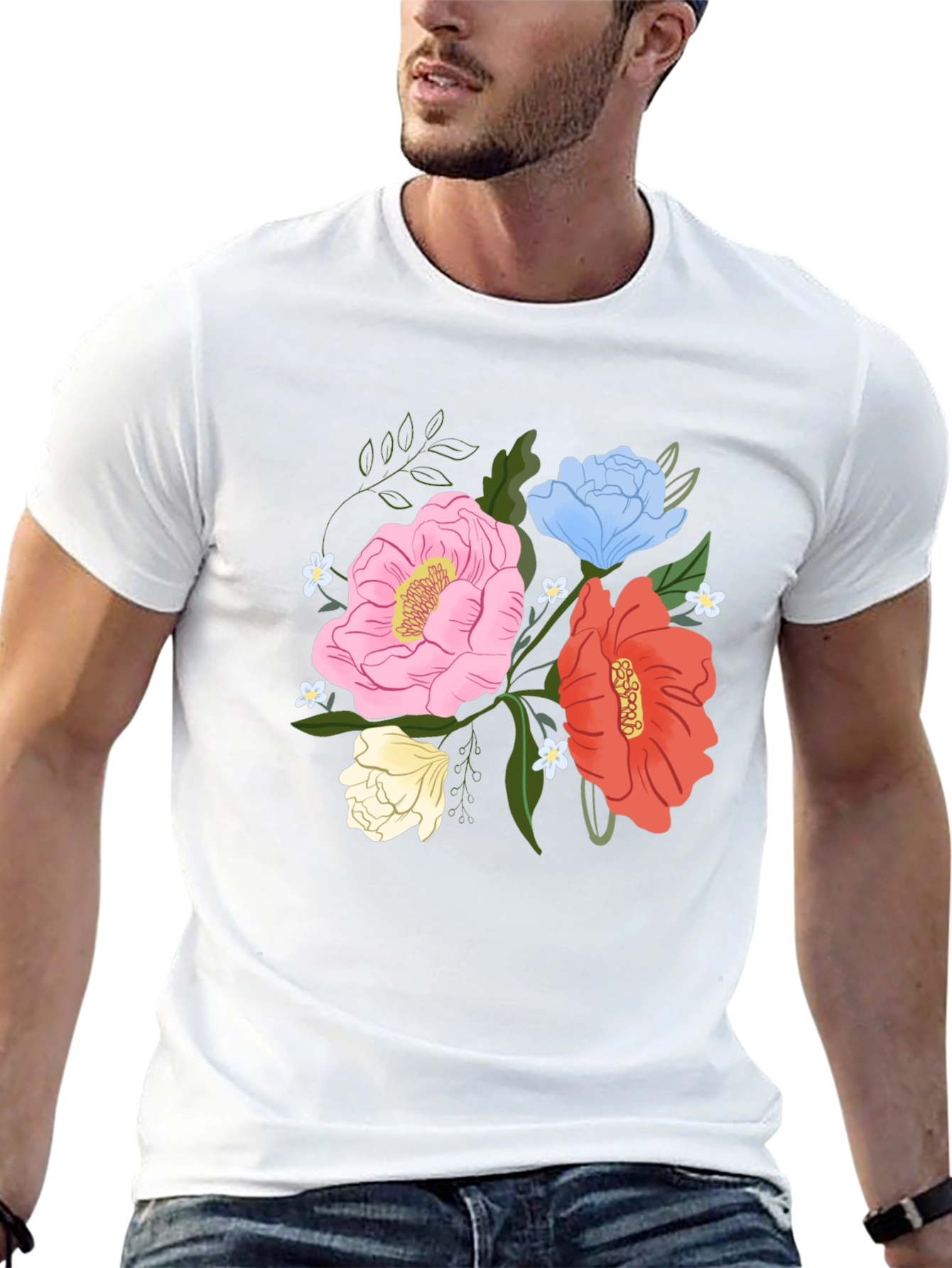 Floral Graphic Mens Black T-Shirt
