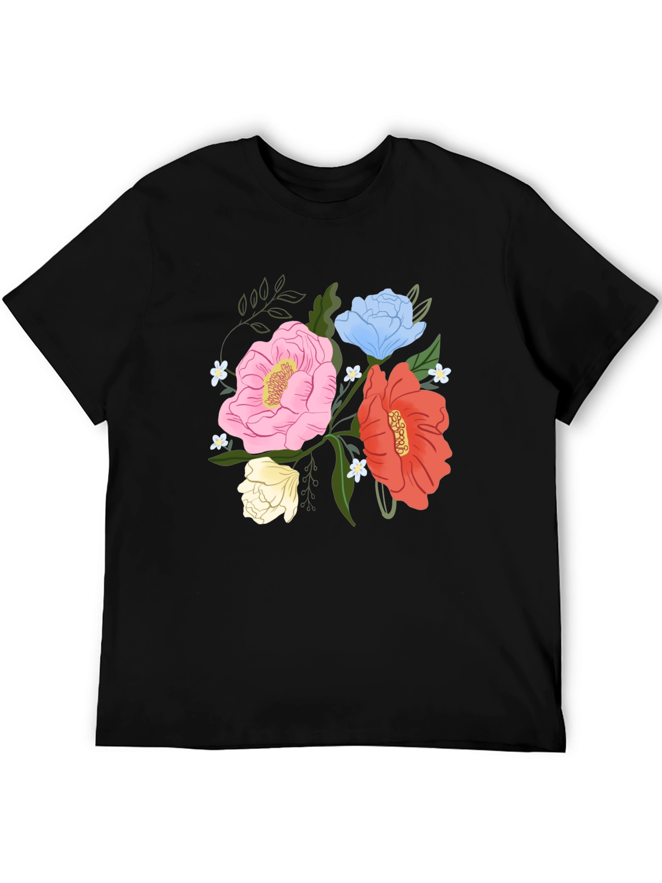Floral Graphic Mens Black T-Shirt