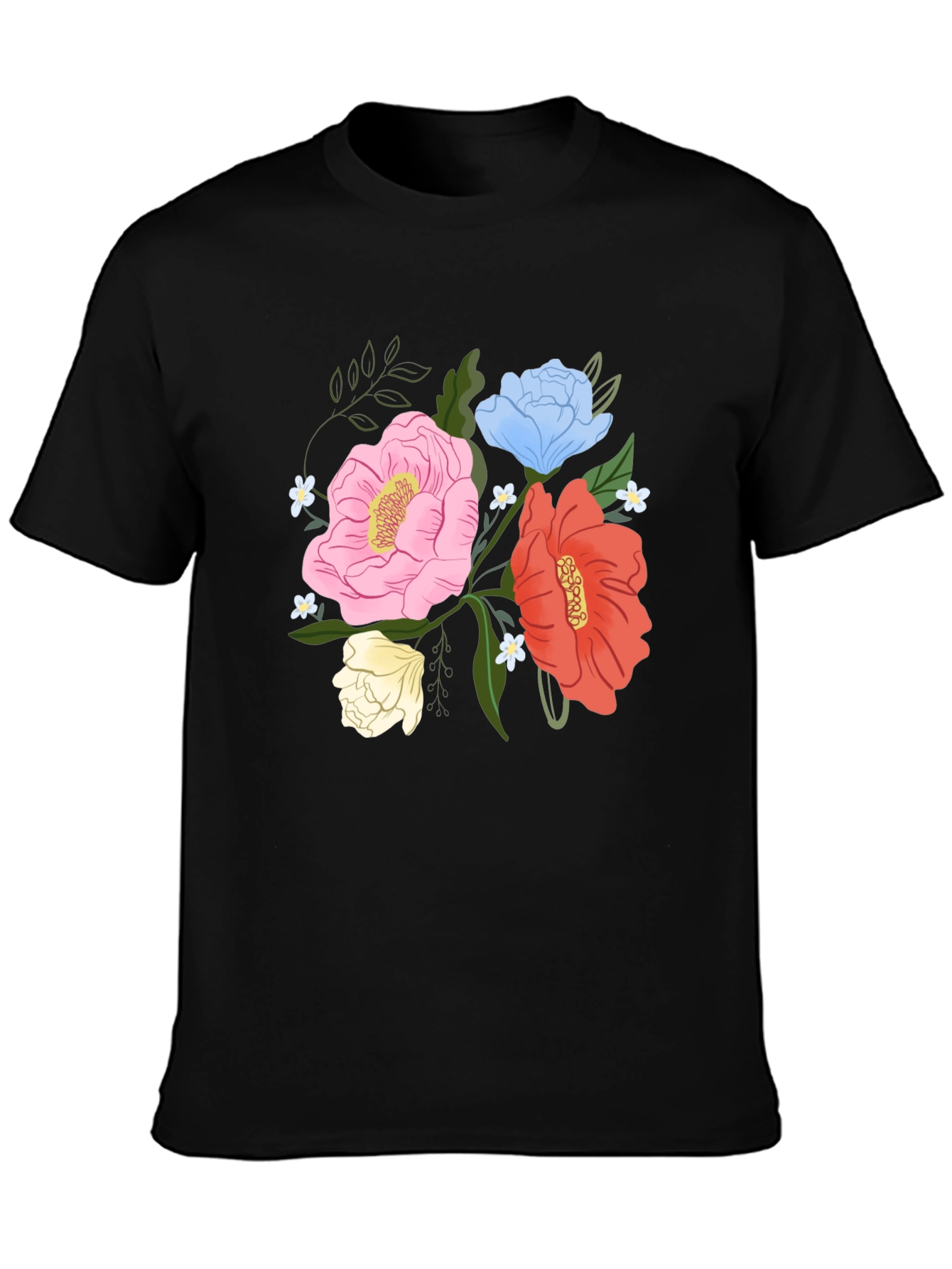 Floral Graphic Mens Black T-Shirt
