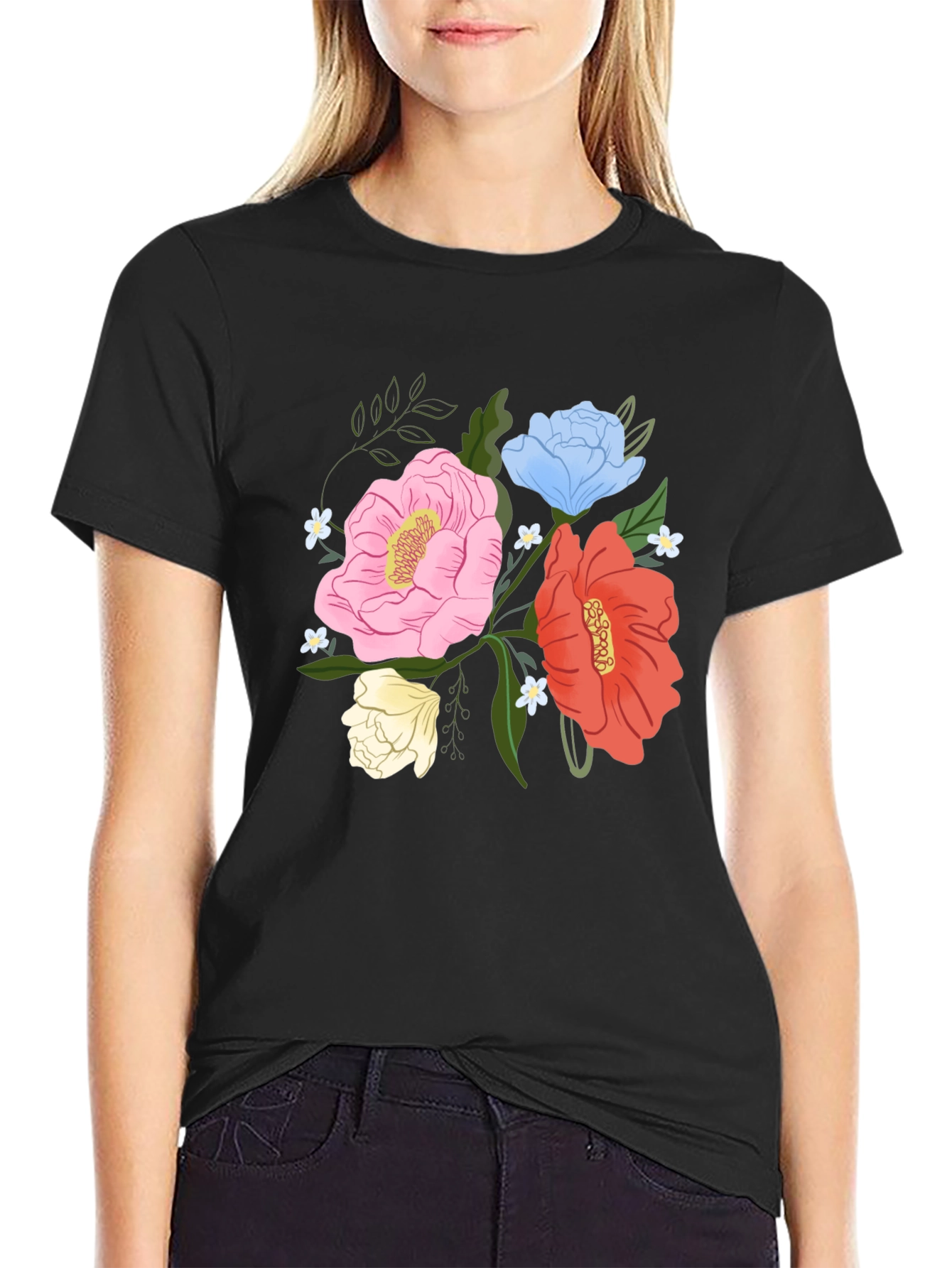 Floral Graphic Mens Black T-Shirt