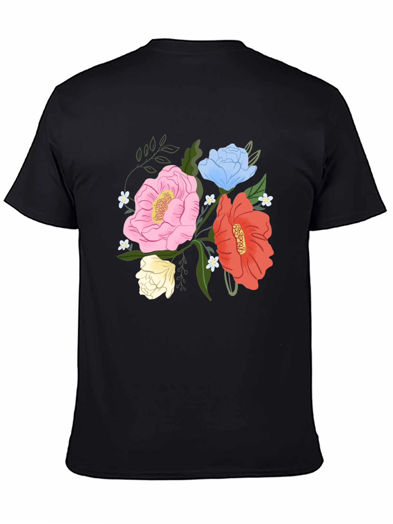 Floral Graphic Mens Black T-Shirt