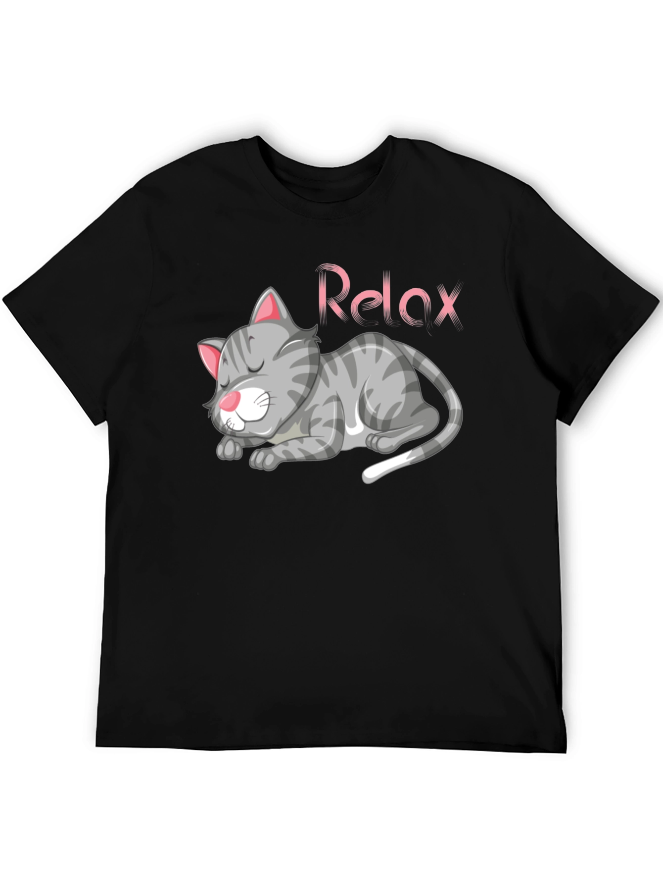 Relaxed Cat Graphic Tee - Black Casual T-Shirt