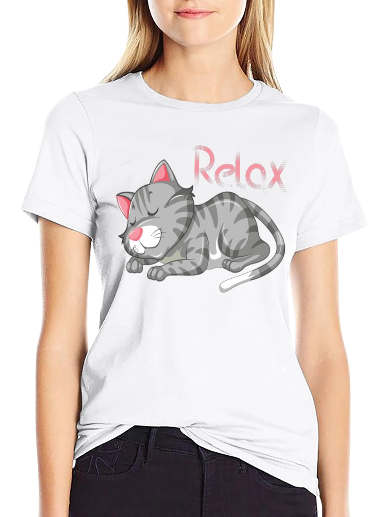 Relaxed Cat Graphic Tee - Black Casual T-Shirt