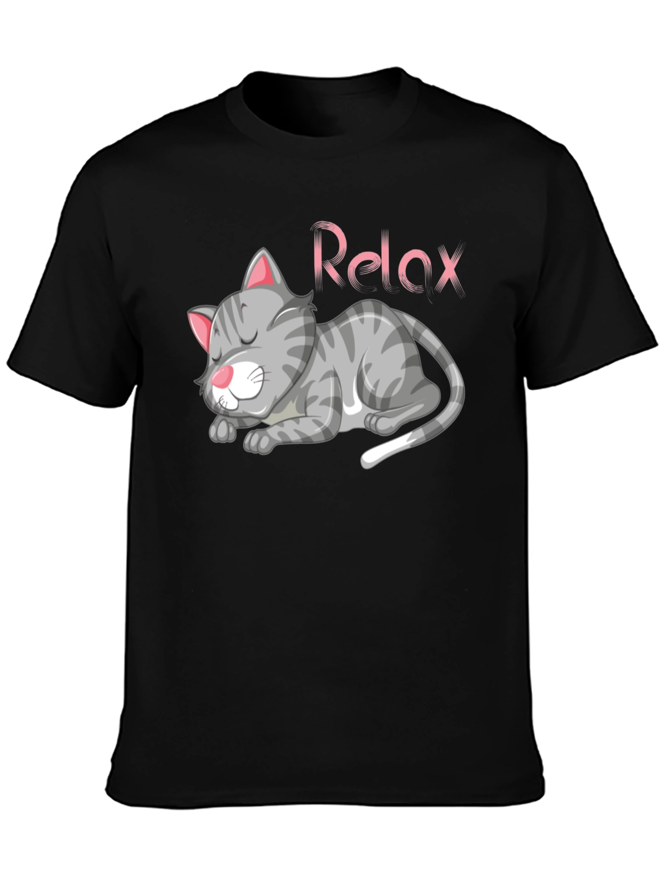Relaxed Cat Graphic Tee - Black Casual T-Shirt