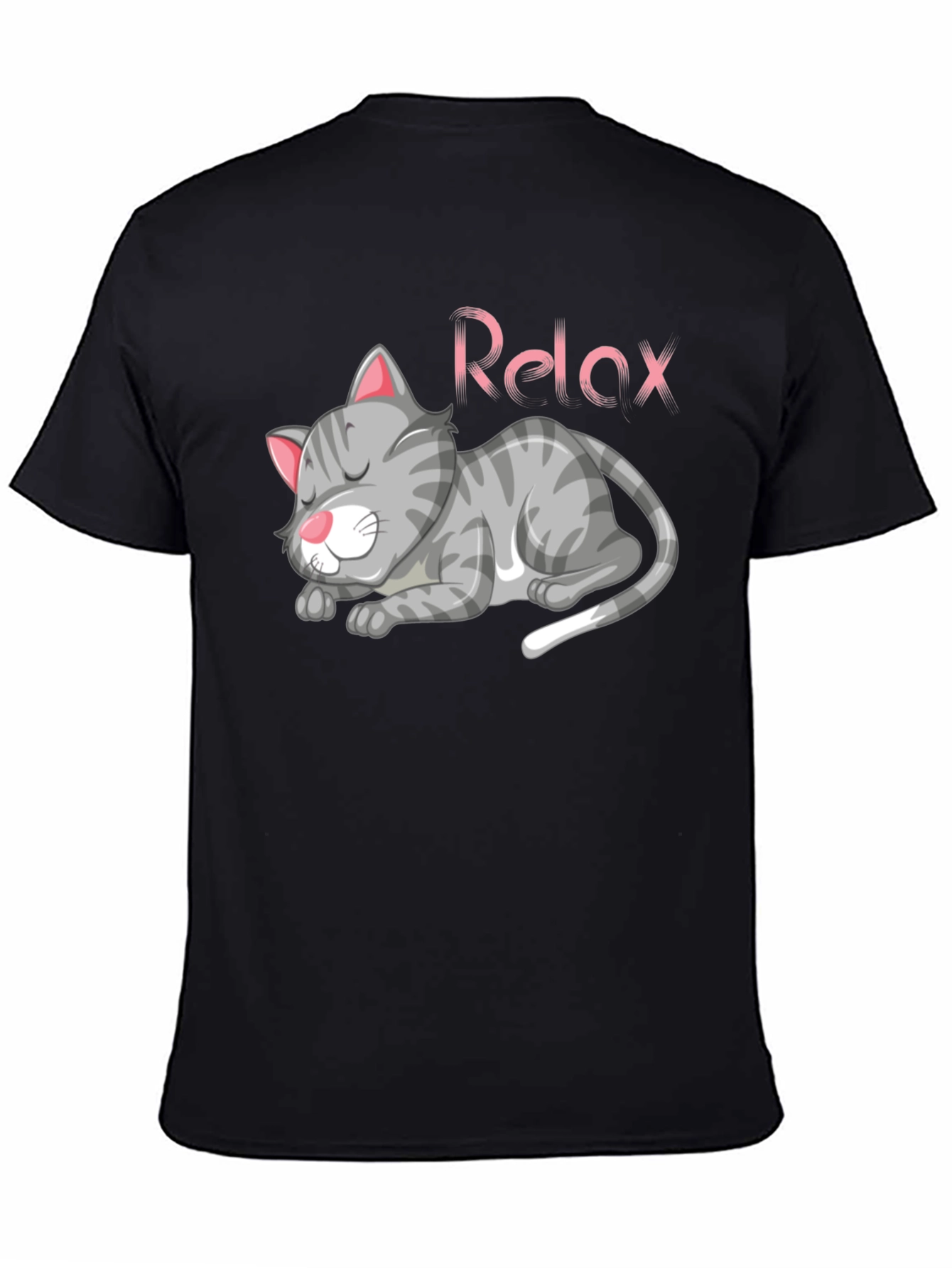 Relaxed Cat Graphic Tee - Black Casual T-Shirt