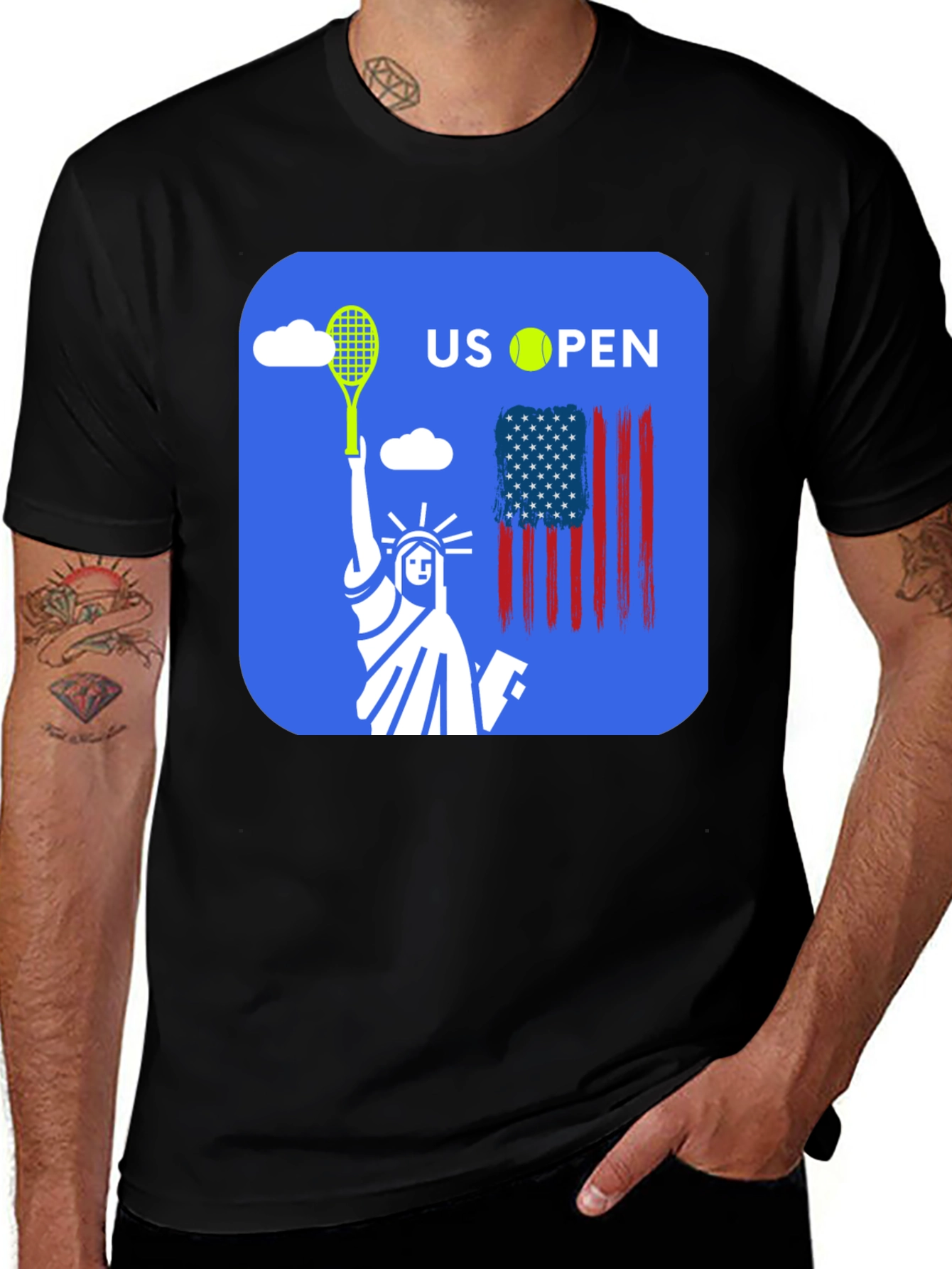 US Open Tennis T-Shirt Statue of Liberty Black Tee