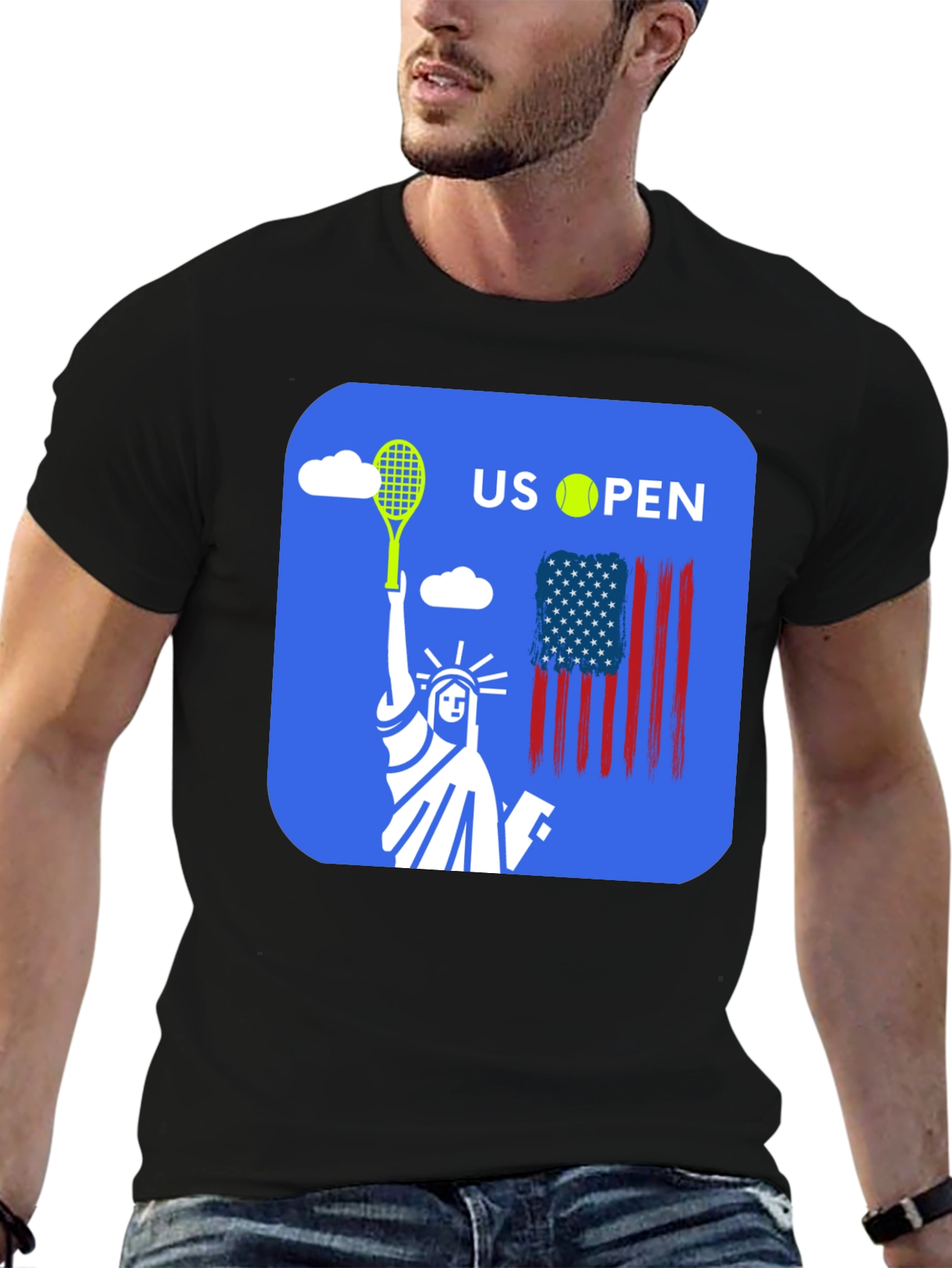US Open Tennis T-Shirt Statue of Liberty Black Tee