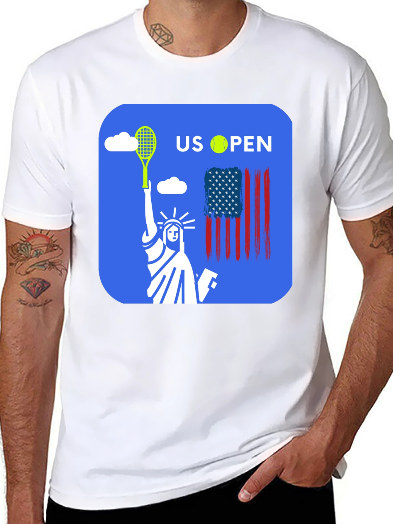 US Open Tennis T-Shirt Statue of Liberty Black Tee