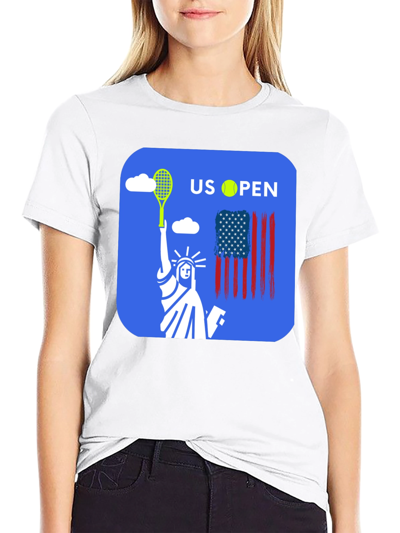 US Open Tennis T-Shirt Statue of Liberty Black Tee