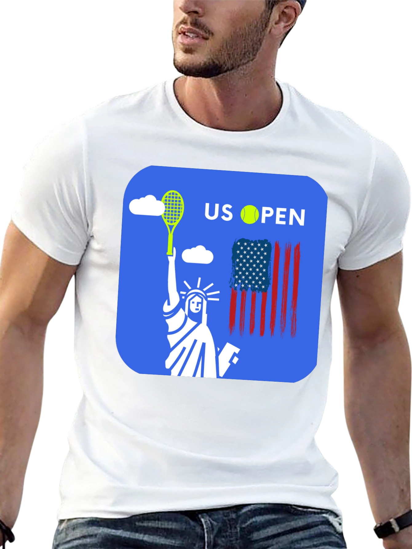 US Open Tennis T-Shirt Statue of Liberty Black Tee