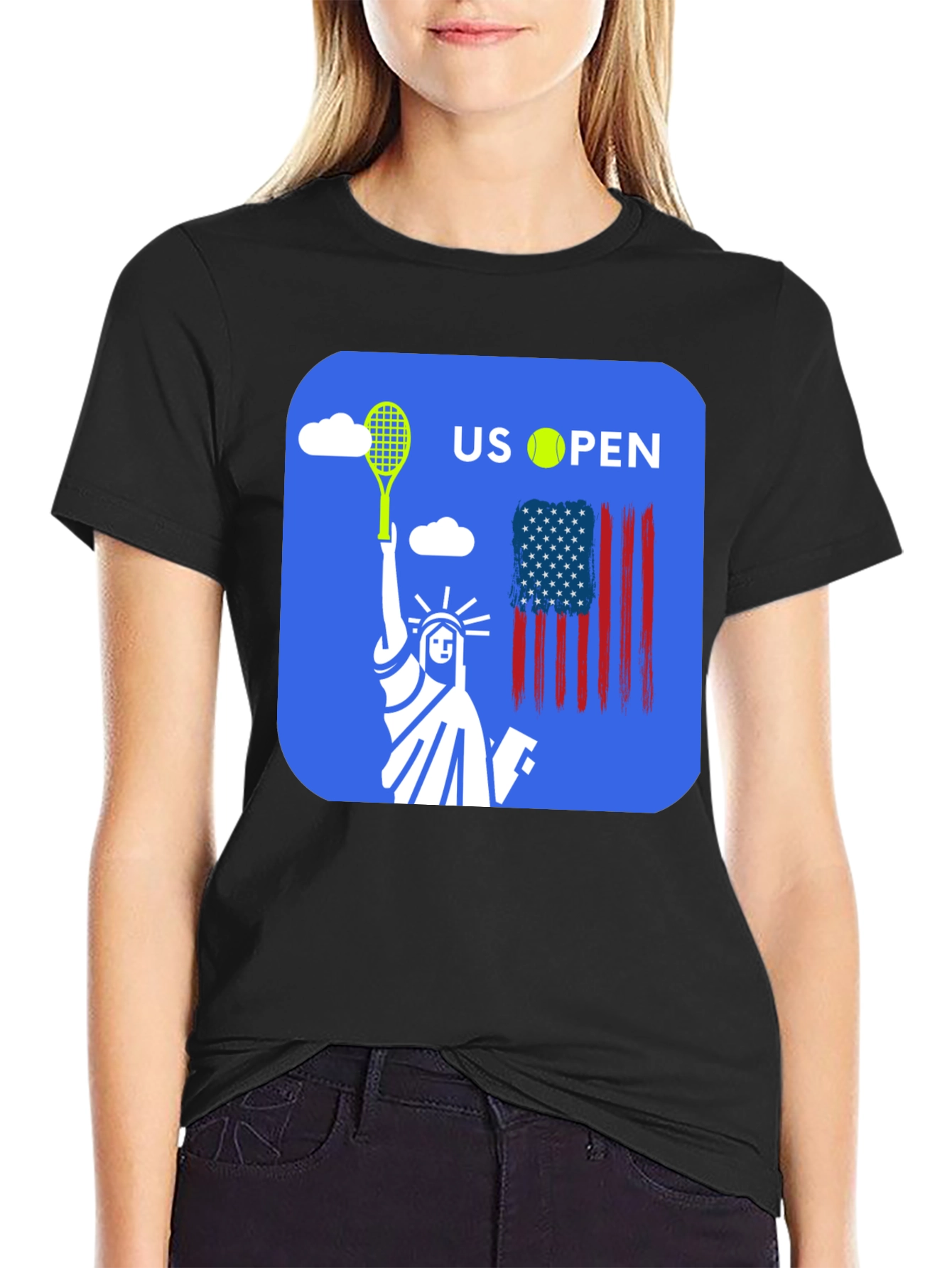 US Open Tennis T-Shirt Statue of Liberty Black Tee